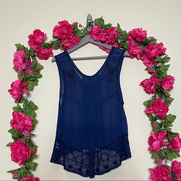 Free People Run With It Beaded Navy Tank Top - Picture 9 of 10